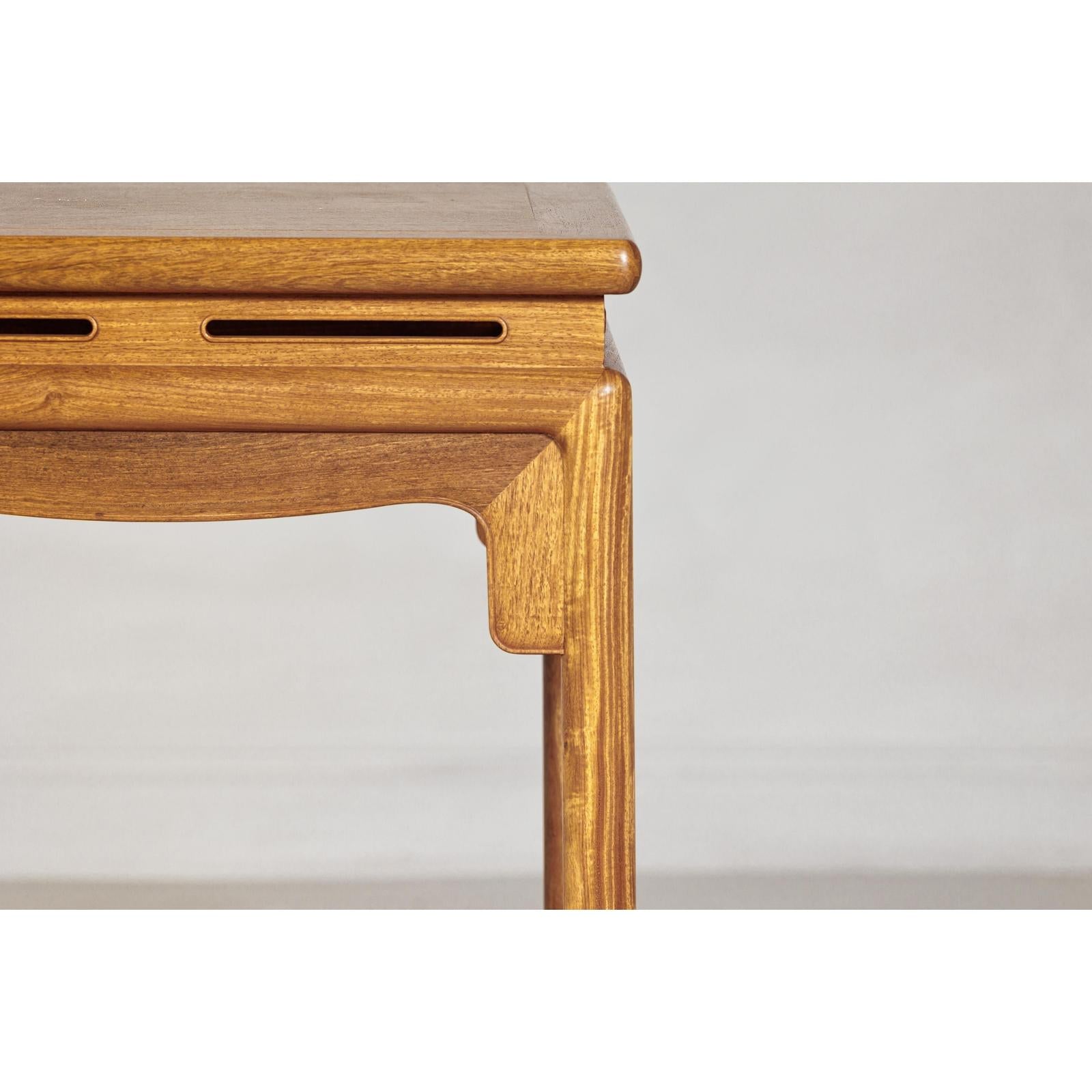 Square Elm Lamp Table with Pierced Apron and Warm Wood Grain Finish-4. Asian &amp; Chinese Furniture, Art, Antiques, Vintage Home Décor for sale at FEA Home