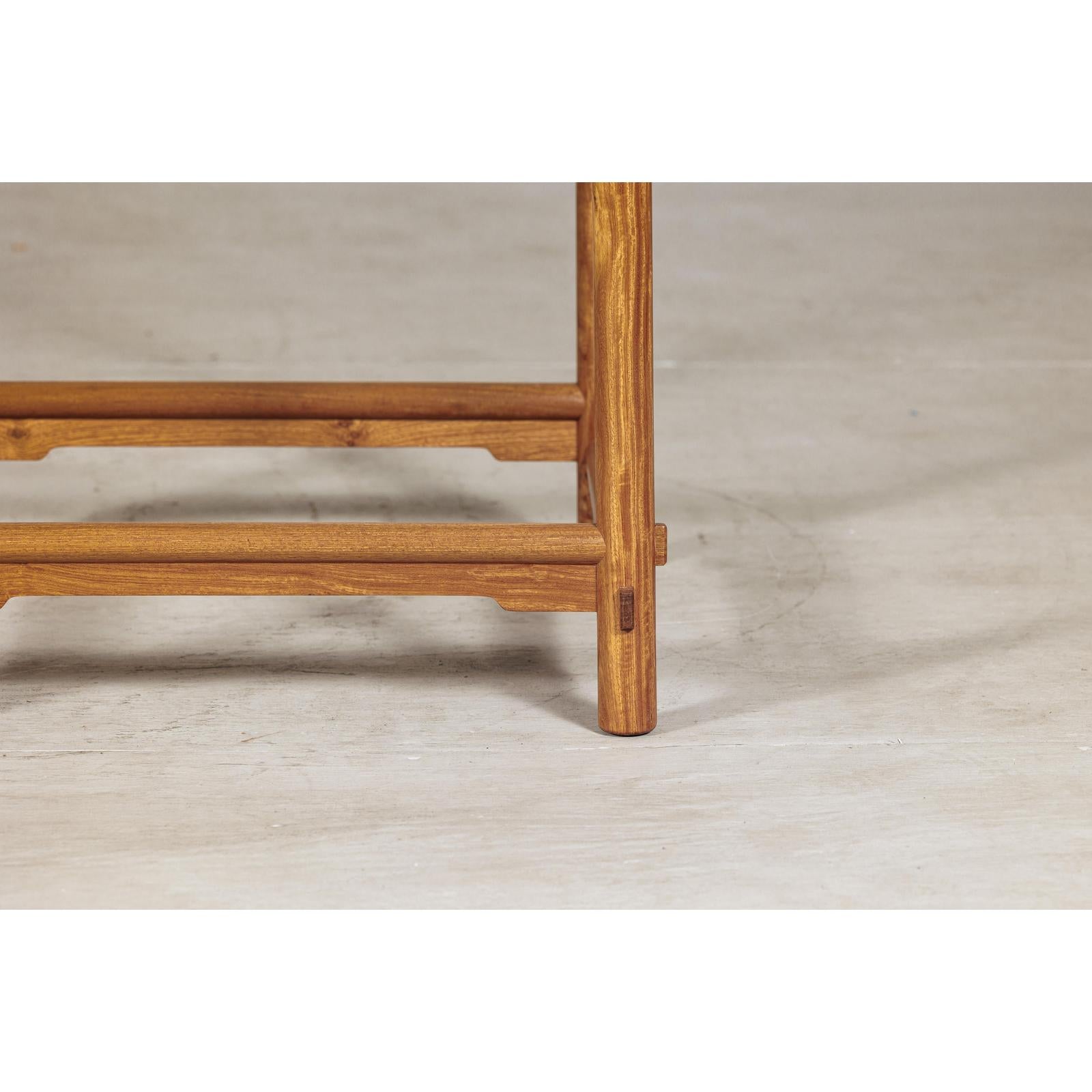 Square Elm Lamp Table with Pierced Apron and Warm Wood Grain Finish-5. Asian &amp; Chinese Furniture, Art, Antiques, Vintage Home Décor for sale at FEA Home