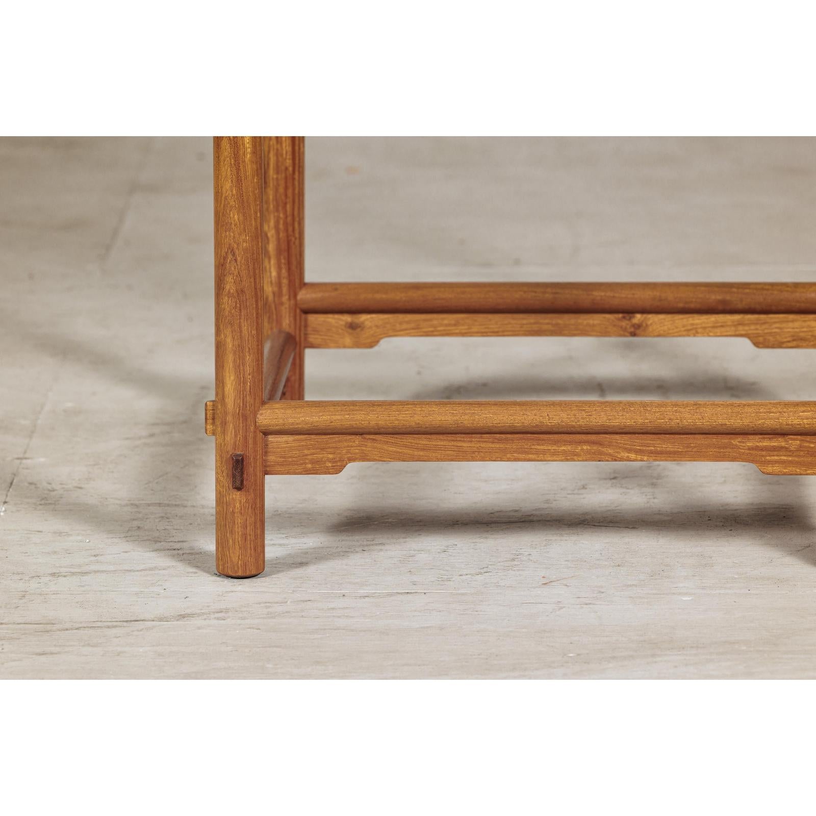 Square Elm Lamp Table with Pierced Apron and Warm Wood Grain Finish-6. Asian &amp; Chinese Furniture, Art, Antiques, Vintage Home Décor for sale at FEA Home