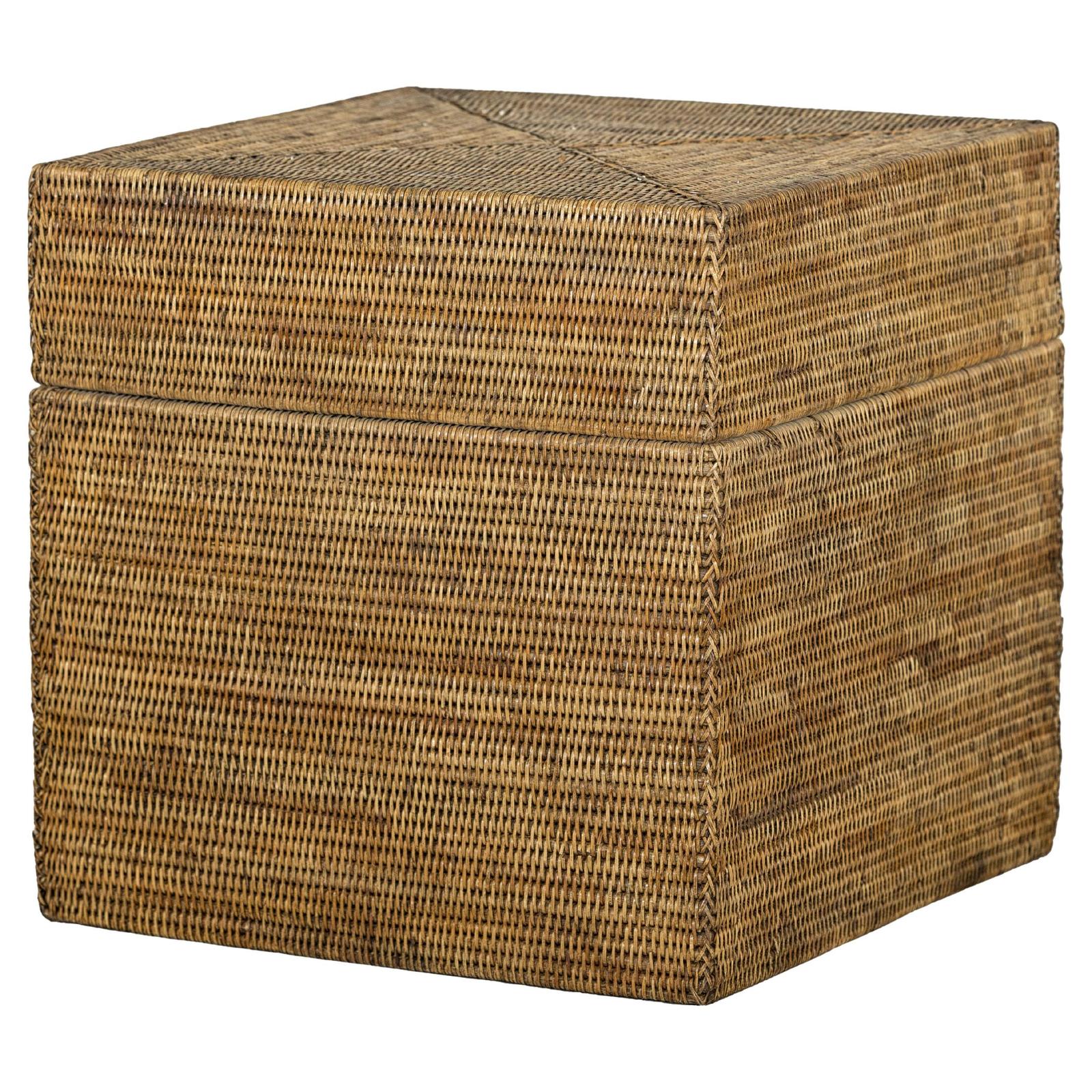 Square Handwoven Rattan Basket with Removable Lid - image 1