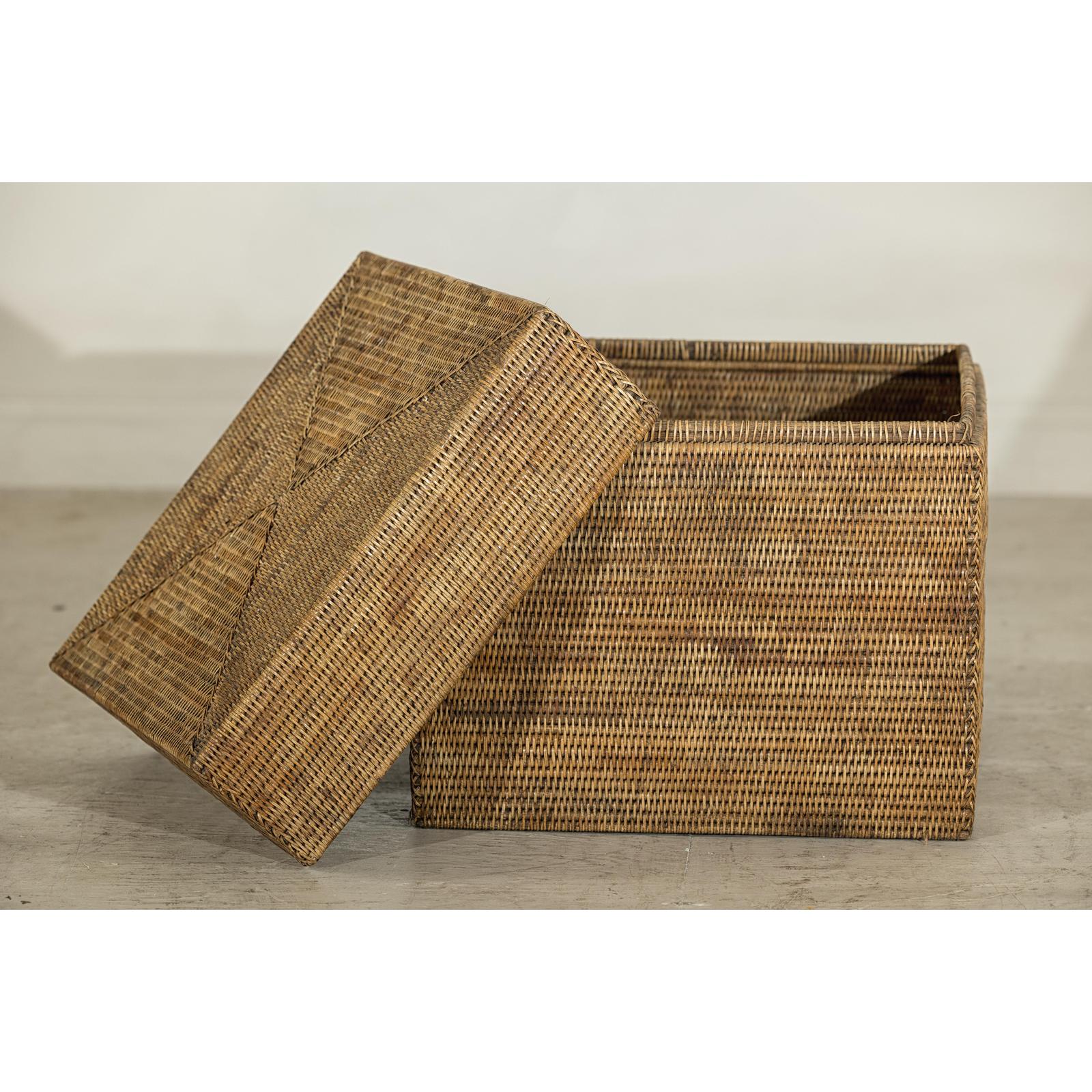 Square Handwoven Rattan Basket with Removable Lid - image 17