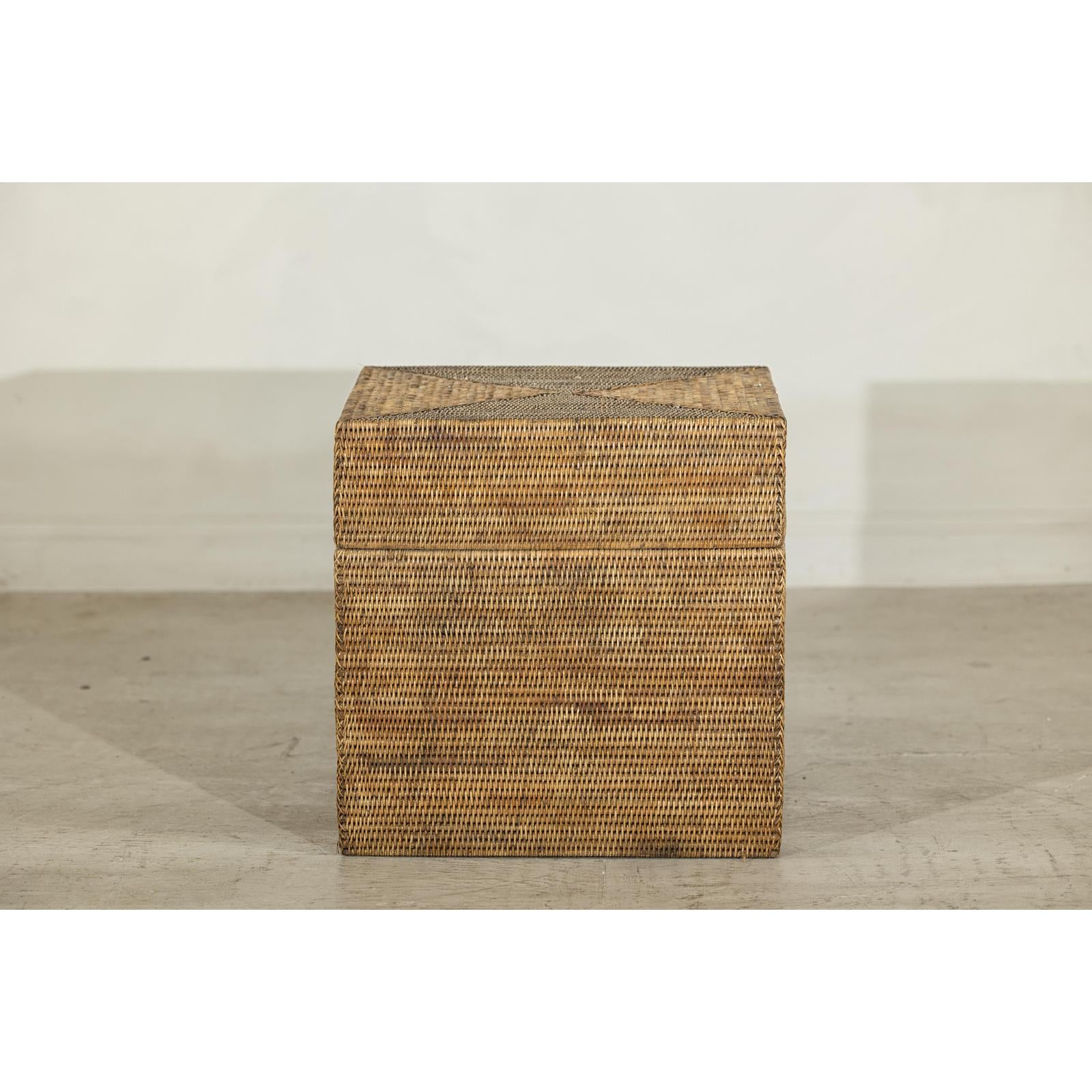 Square Handwoven Rattan Basket with Removable Lid - image 2