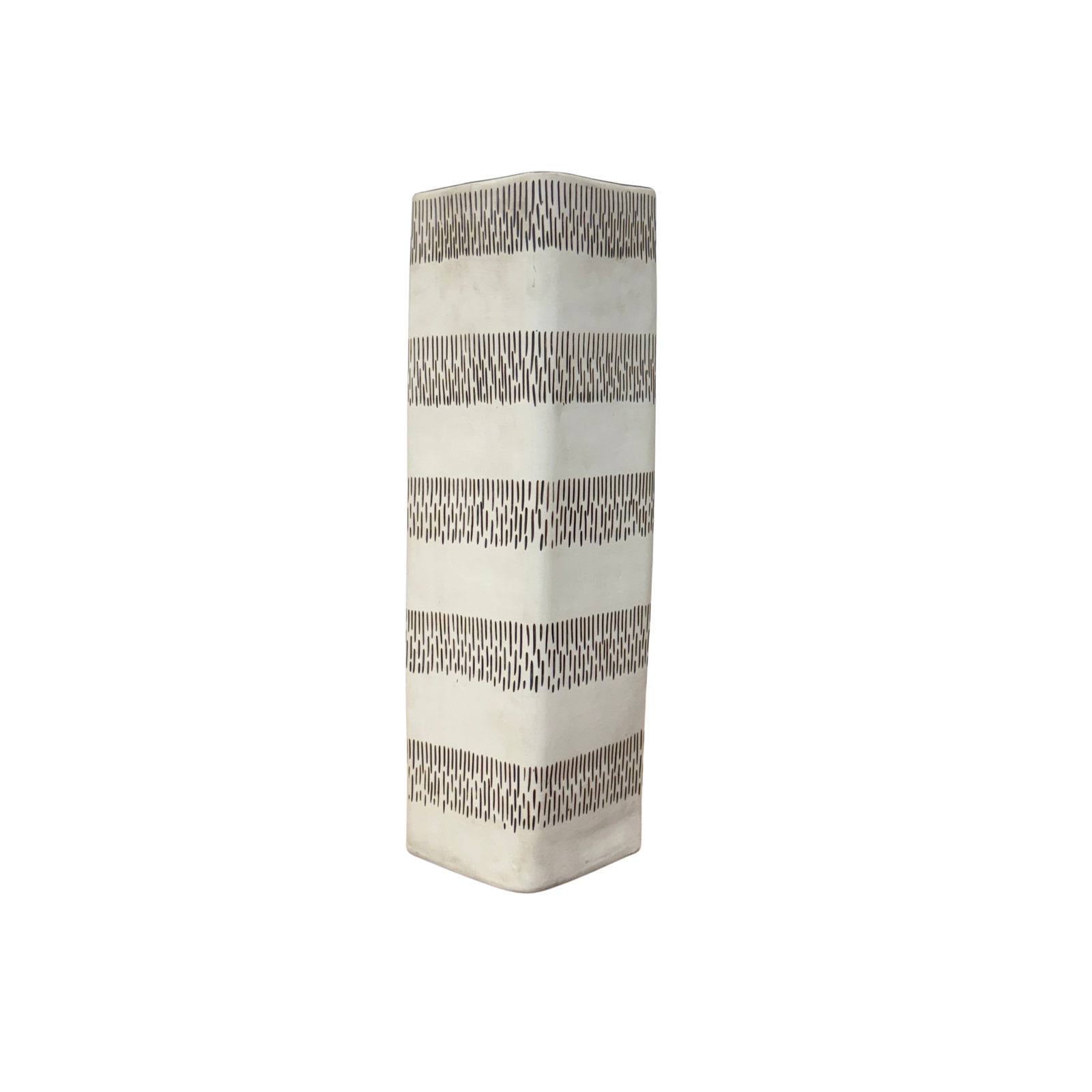 Square Shaped Cream Ceramic Vase with Black Stripes, SKU , image 1