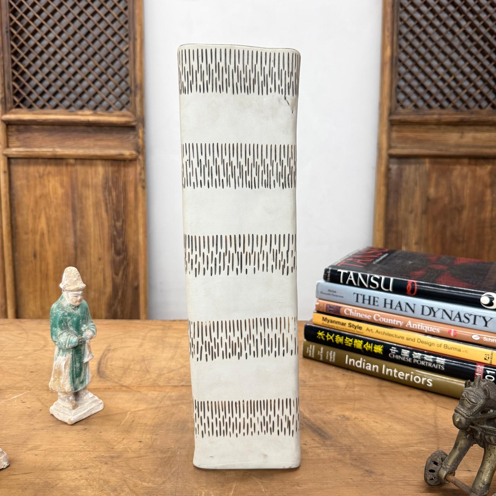 Square Shaped Cream Ceramic Vase with Black Stripes, SKU , image 5