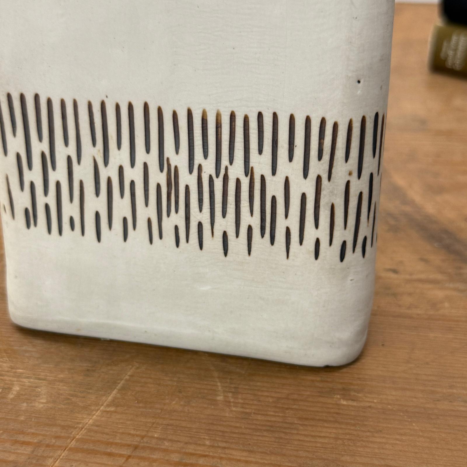 Square Shaped Cream Ceramic Vase with Black Stripes, SKU , image 7