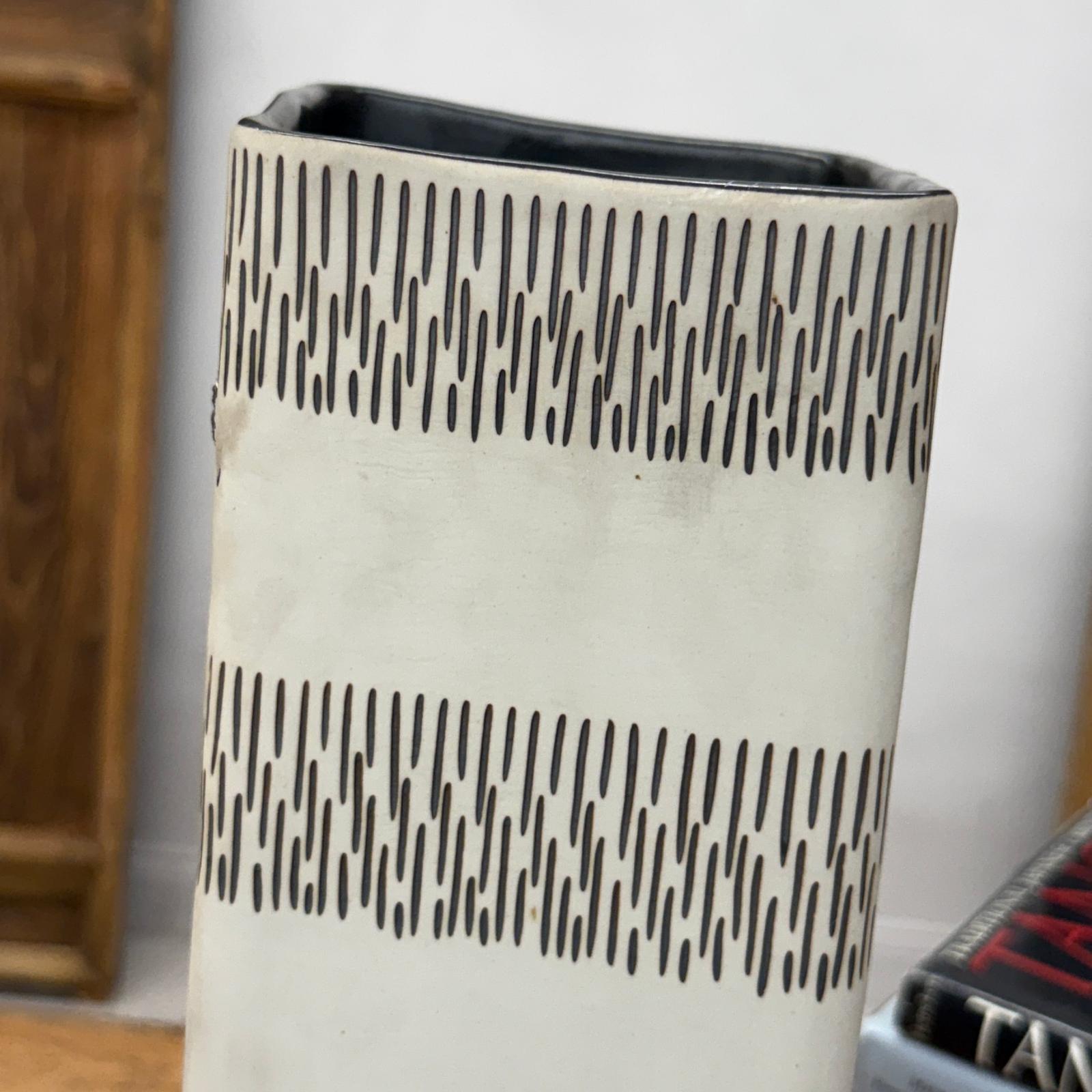 Square Shaped Cream Ceramic Vase with Black Stripes, SKU , image 8