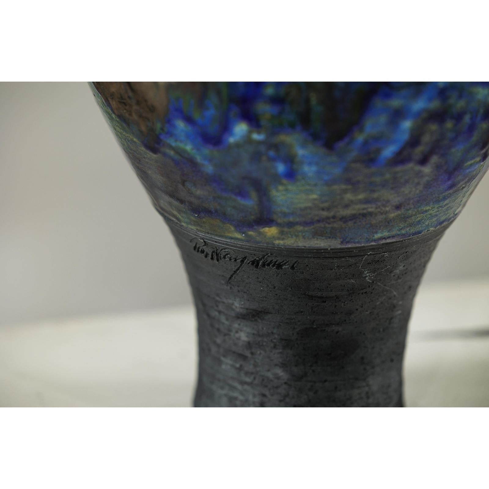 Studio Ceramic Vase with Cobalt Blue Glaze and Tapered Foot-10. Asian &amp; Chinese Furniture, Art, Antiques, Vintage Home Décor for sale at FEA Home