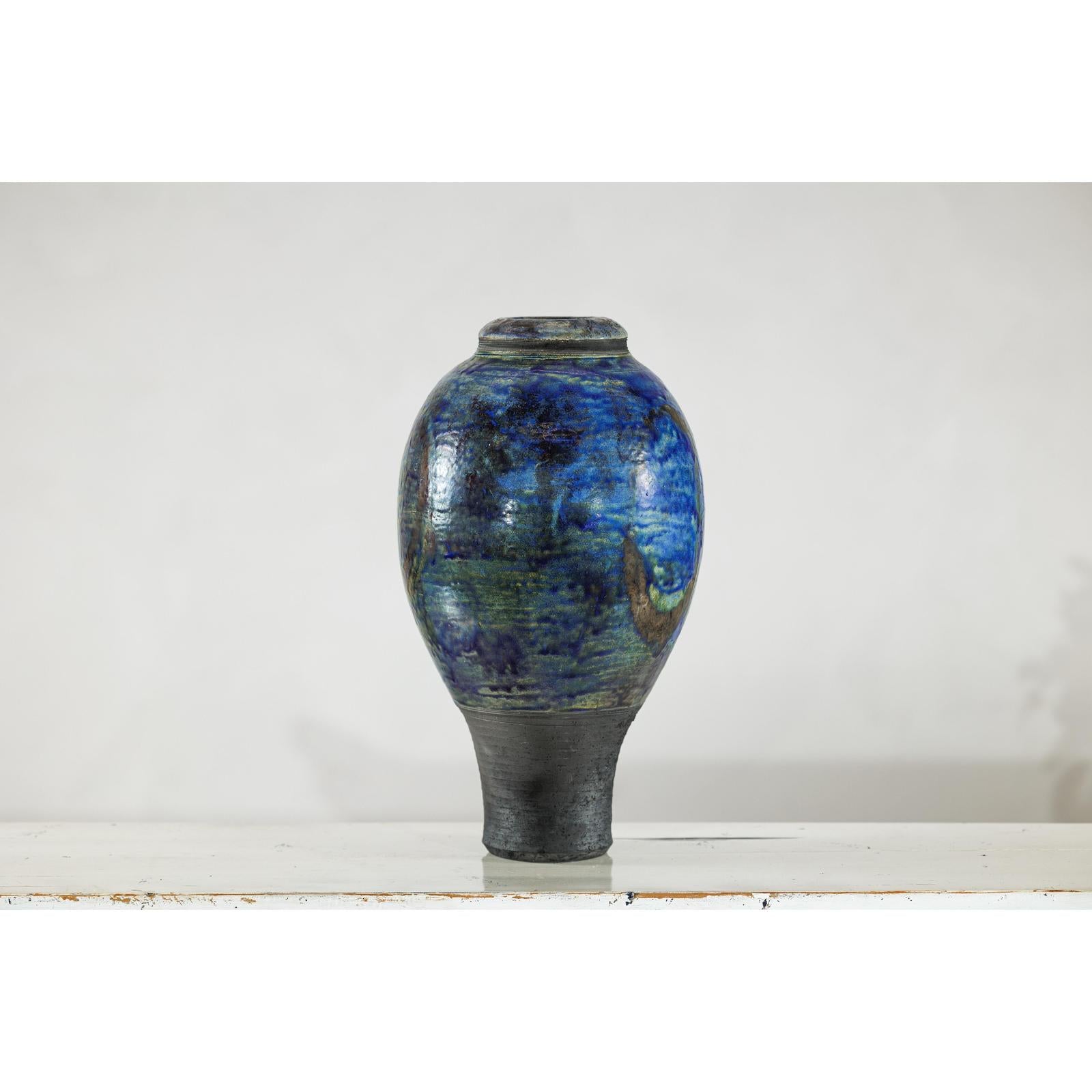 Studio Ceramic Vase with Cobalt Blue Glaze and Tapered Foot-12. Asian &amp; Chinese Furniture, Art, Antiques, Vintage Home Décor for sale at FEA Home