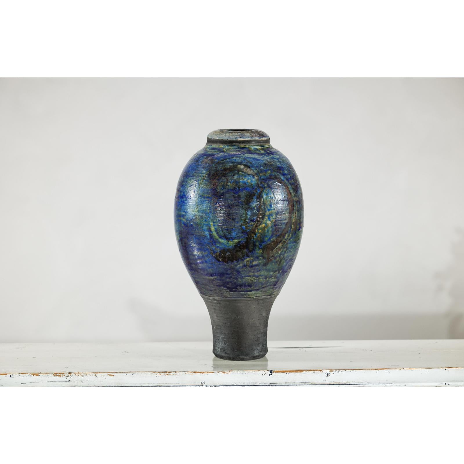 Studio Ceramic Vase with Cobalt Blue Glaze and Tapered Foot-13. Asian &amp; Chinese Furniture, Art, Antiques, Vintage Home Décor for sale at FEA Home