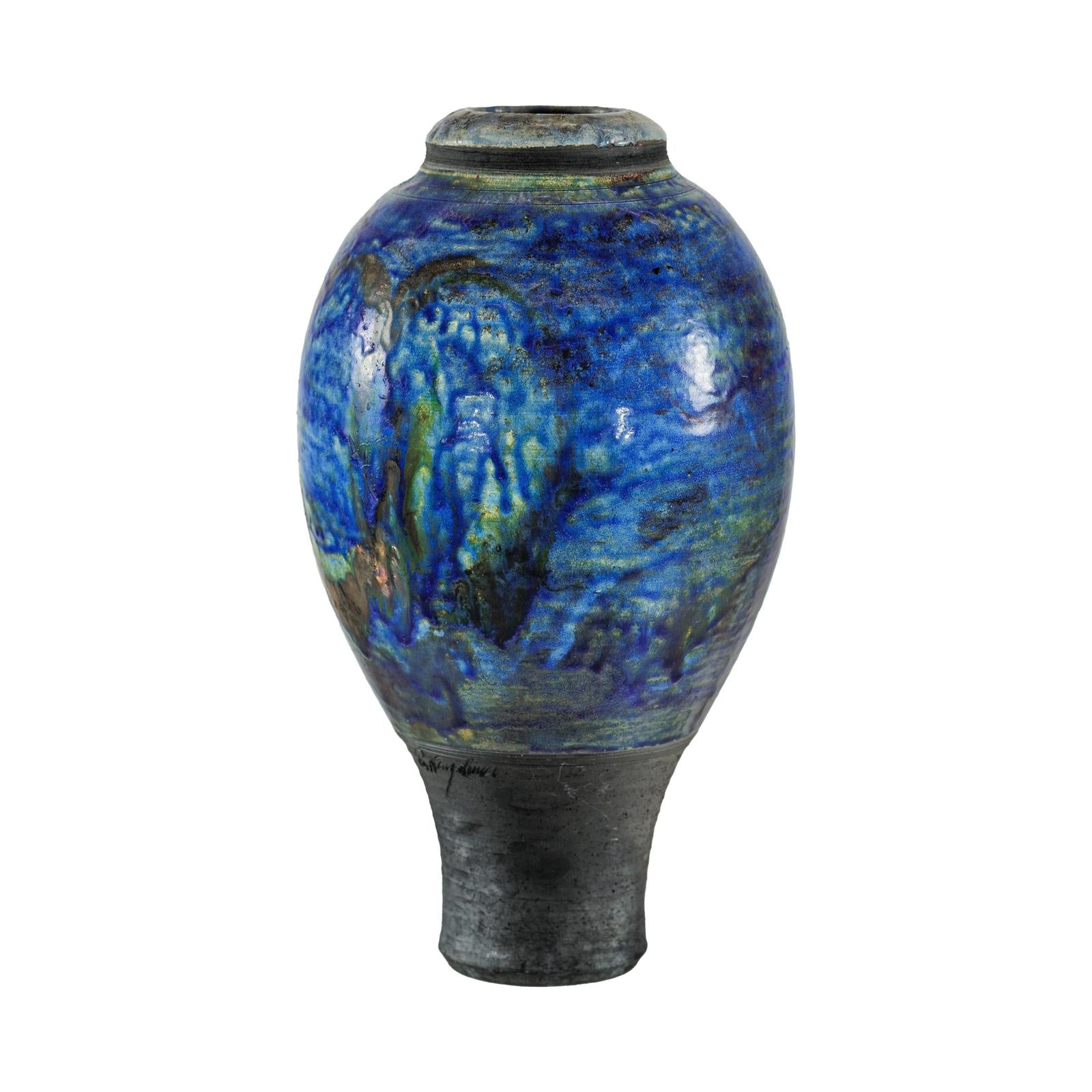 Studio Ceramic Vase with Cobalt Blue Glaze and Tapered Foot-17. Asian &amp; Chinese Furniture, Art, Antiques, Vintage Home Décor for sale at FEA Home