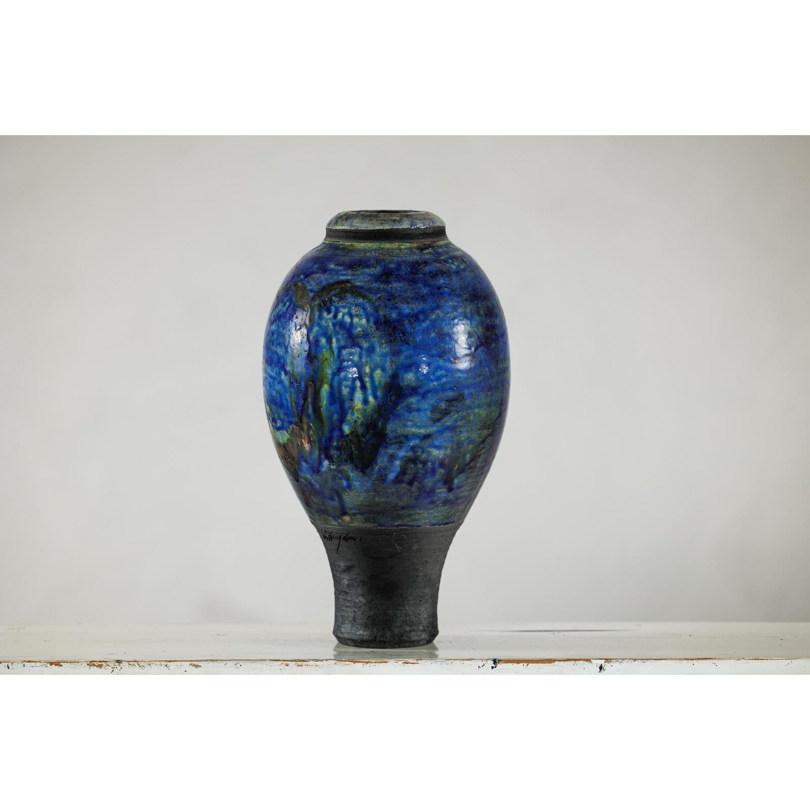 Studio Ceramic Vase with Cobalt Blue Glaze and Tapered Foot-2. Asian & Chinese Furniture, Art, Antiques, Vintage Home Décor for sale at FEA Home