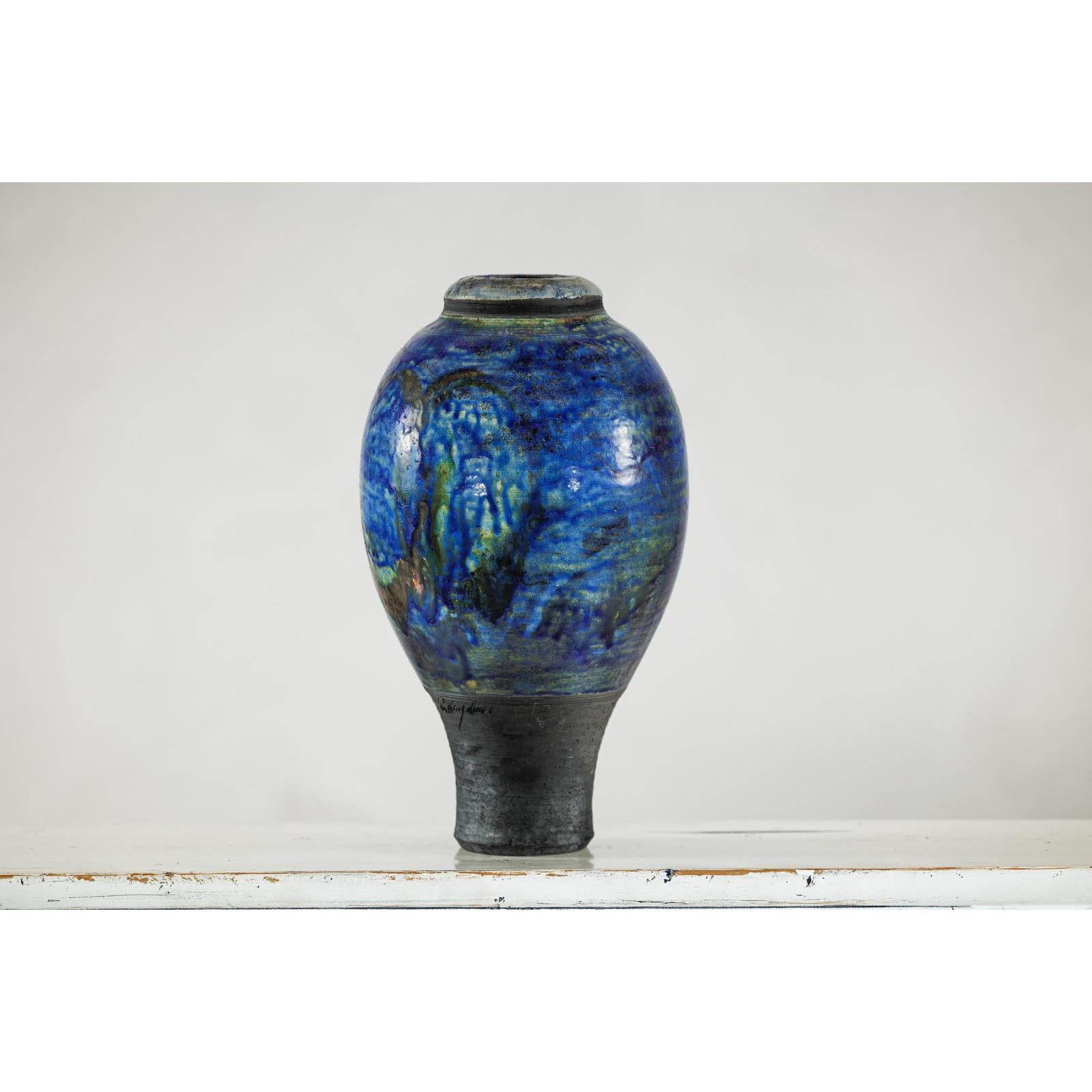 Studio Ceramic Vase with Cobalt Blue Glaze and Tapered Foot-3. Asian &amp; Chinese Furniture, Art, Antiques, Vintage Home Décor for sale at FEA Home