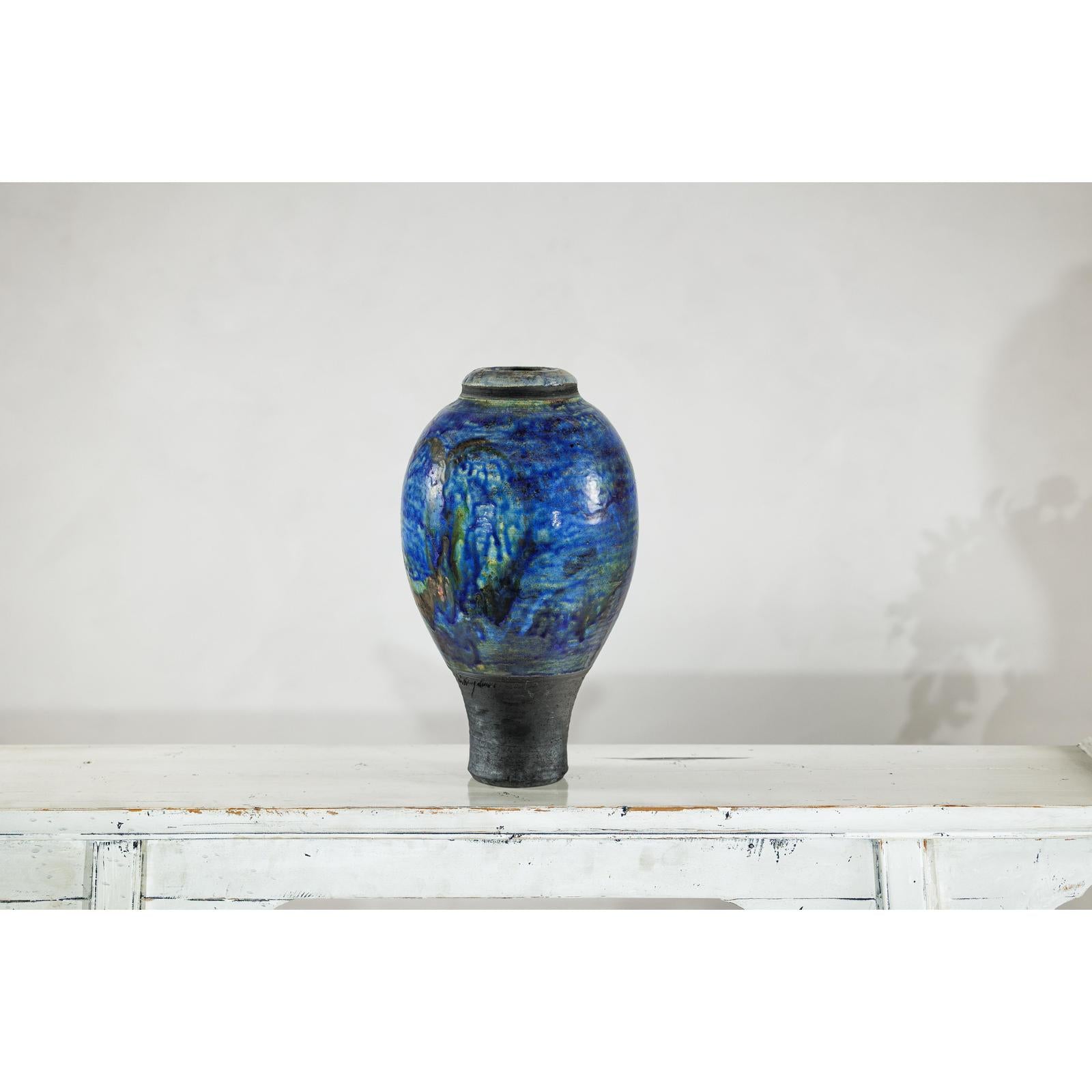 Studio Ceramic Vase with Cobalt Blue Glaze and Tapered Foot-5. Asian &amp; Chinese Furniture, Art, Antiques, Vintage Home Décor for sale at FEA Home