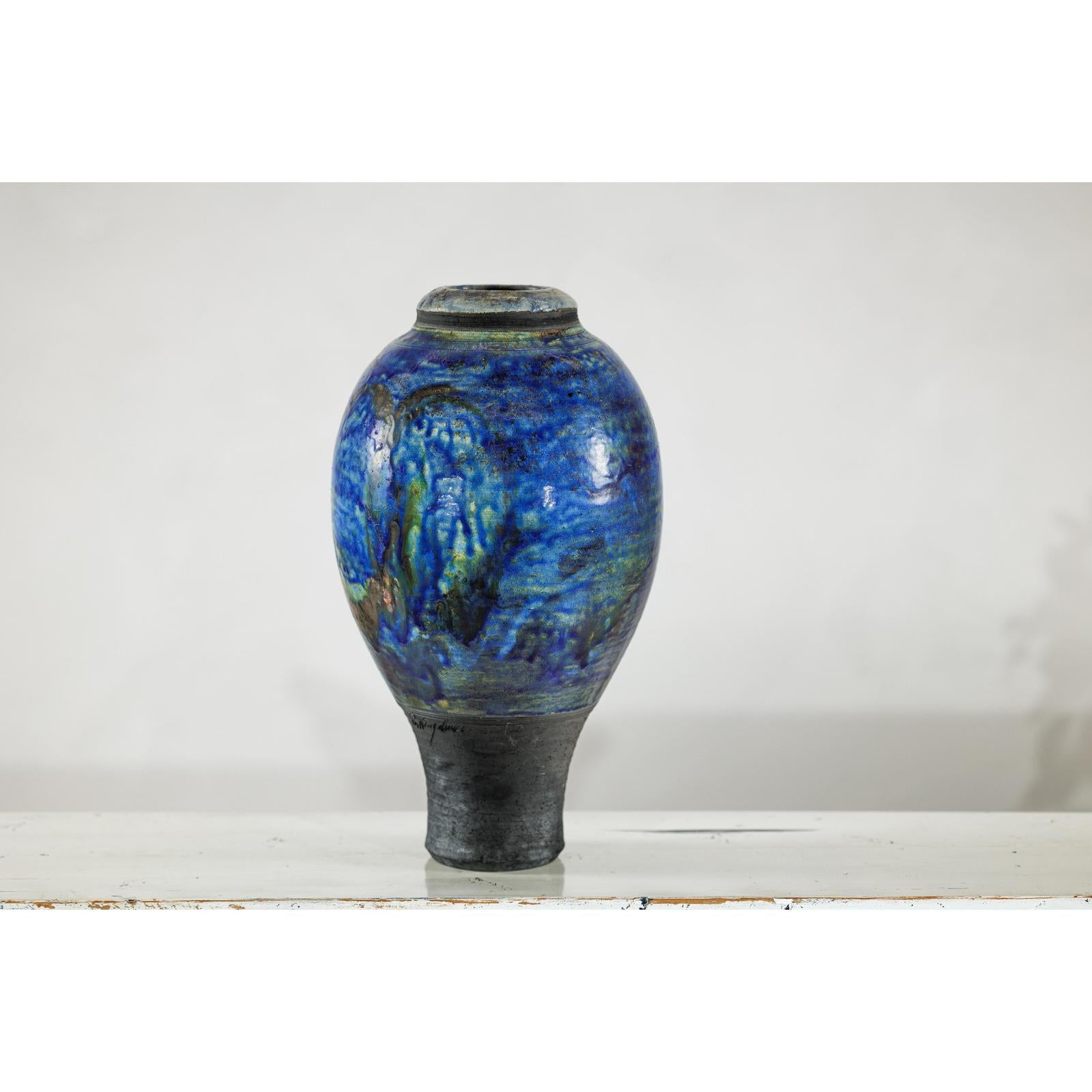 Studio Ceramic Vase with Cobalt Blue Glaze and Tapered Foot-6. Asian &amp; Chinese Furniture, Art, Antiques, Vintage Home Décor for sale at FEA Home