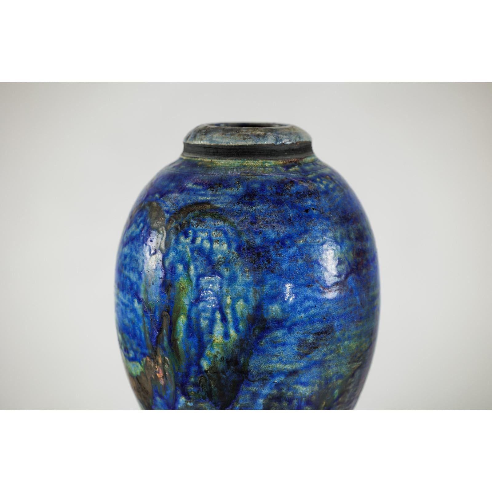 Studio Ceramic Vase with Cobalt Blue Glaze and Tapered Foot-7. Asian &amp; Chinese Furniture, Art, Antiques, Vintage Home Décor for sale at FEA Home