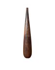 Brown and copper ceramic vase with textured surface standing upright on a white background.