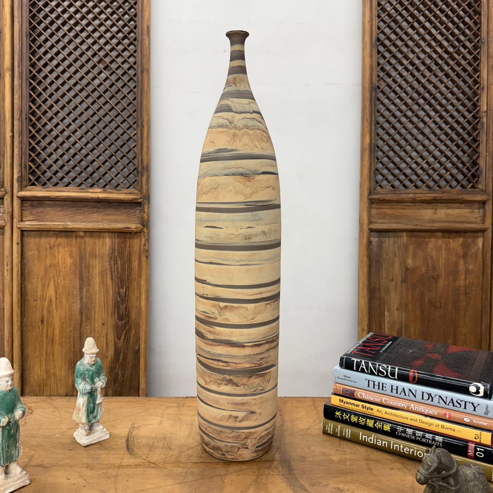 Tall and Slender Beige &amp; Clay Brown Ceramic Vase - FEA Home
