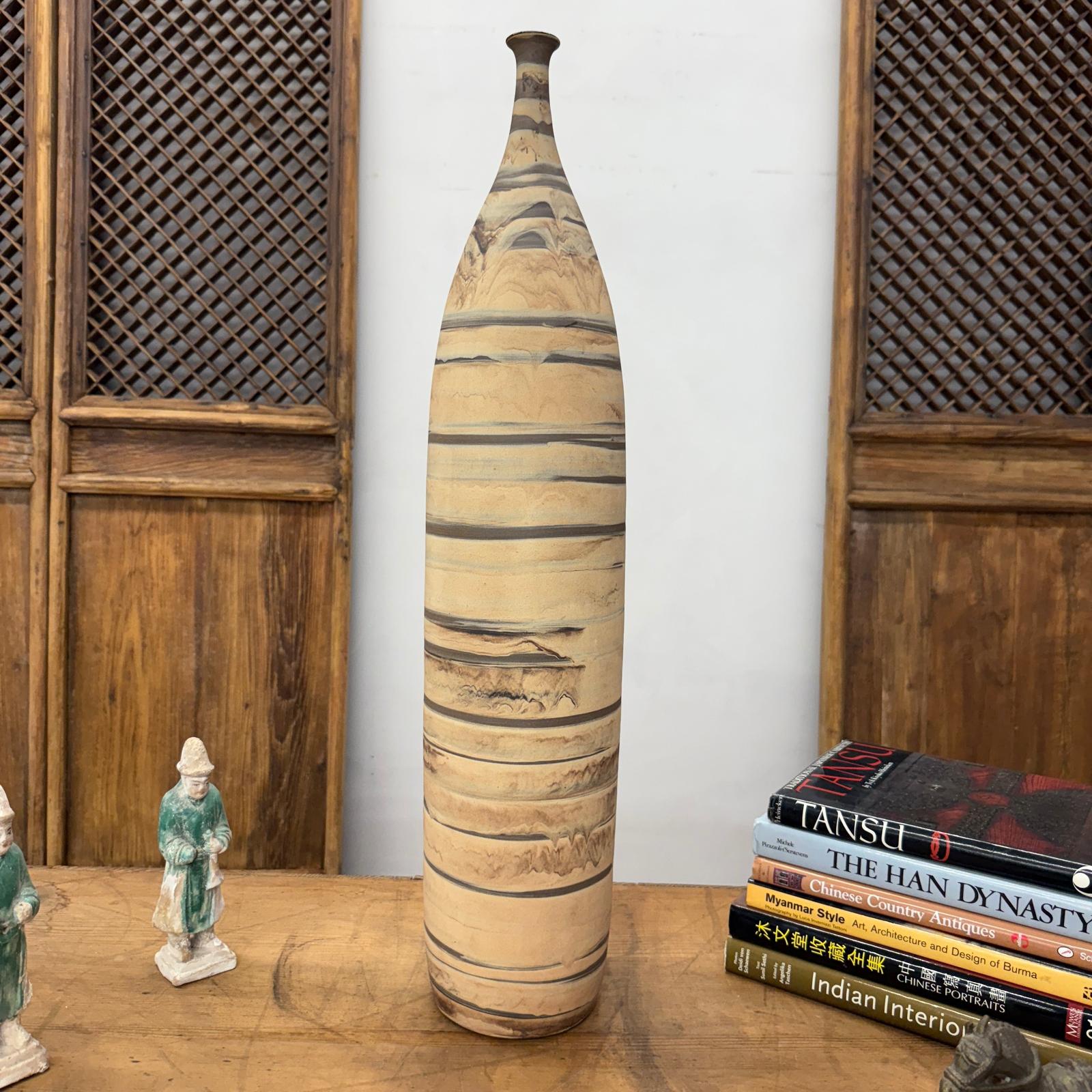 Tall and Slender Beige &amp; Clay Brown Ceramic Vase - FEA Home