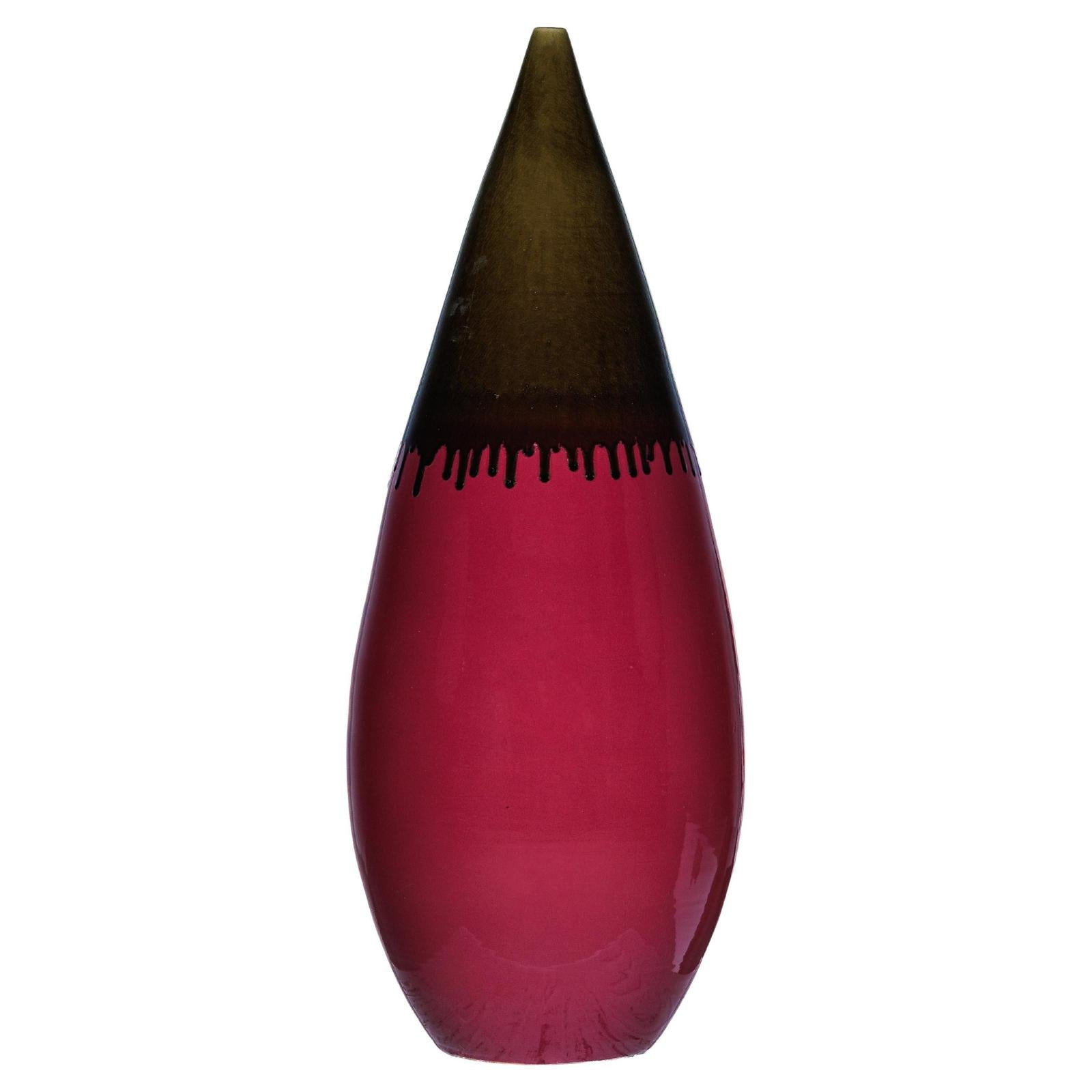 Tall Artisan Ceramic Vase in Burgundy and Brown Glaze with Teardrop Silhouette-1. Asian & Chinese Furniture, Art, Antiques, Vintage Home Décor for sale at FEA Home
