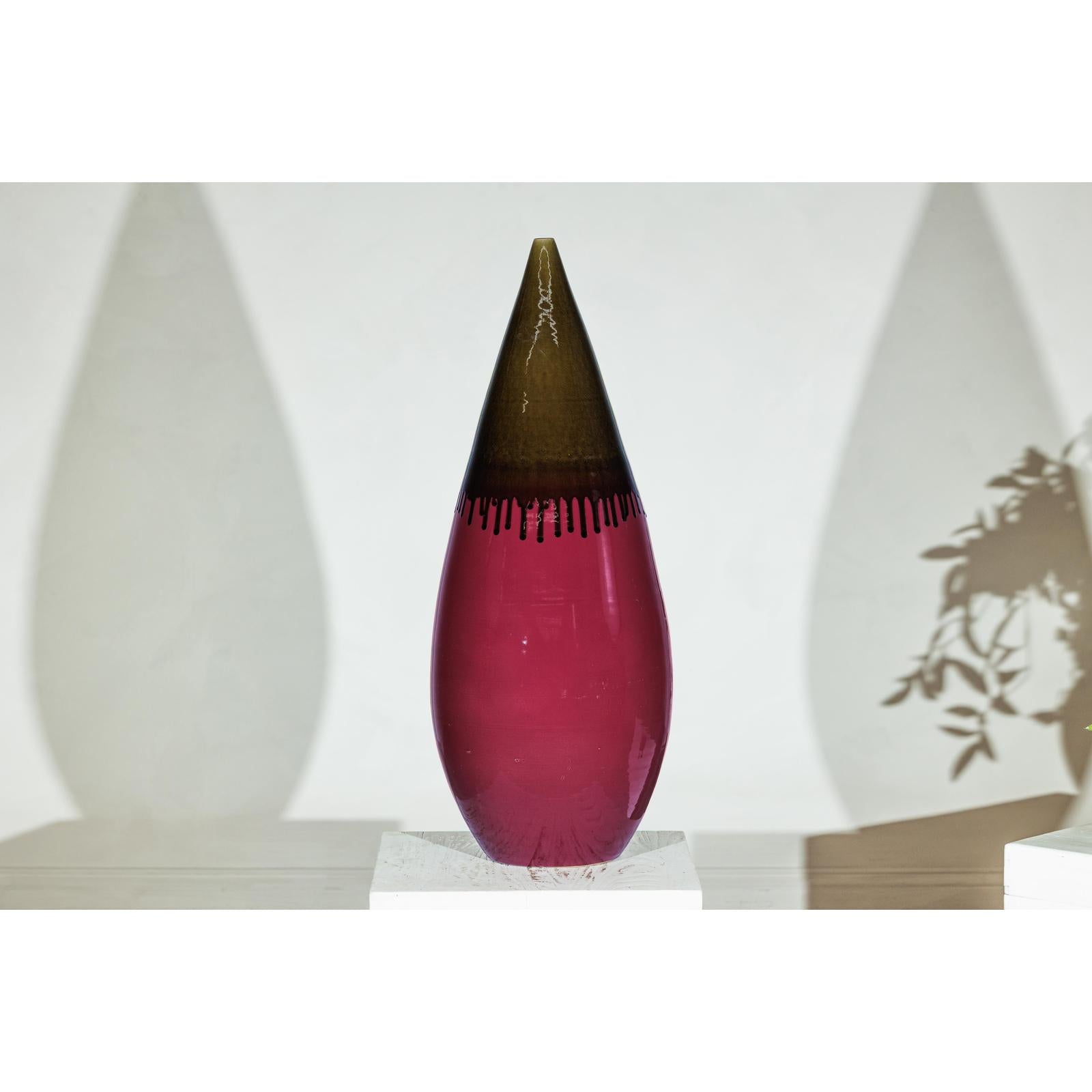 Tall Artisan Ceramic Vase in Burgundy and Brown Glaze with Teardrop Silhouette-10. Asian &amp; Chinese Furniture, Art, Antiques, Vintage Home Décor for sale at FEA Home