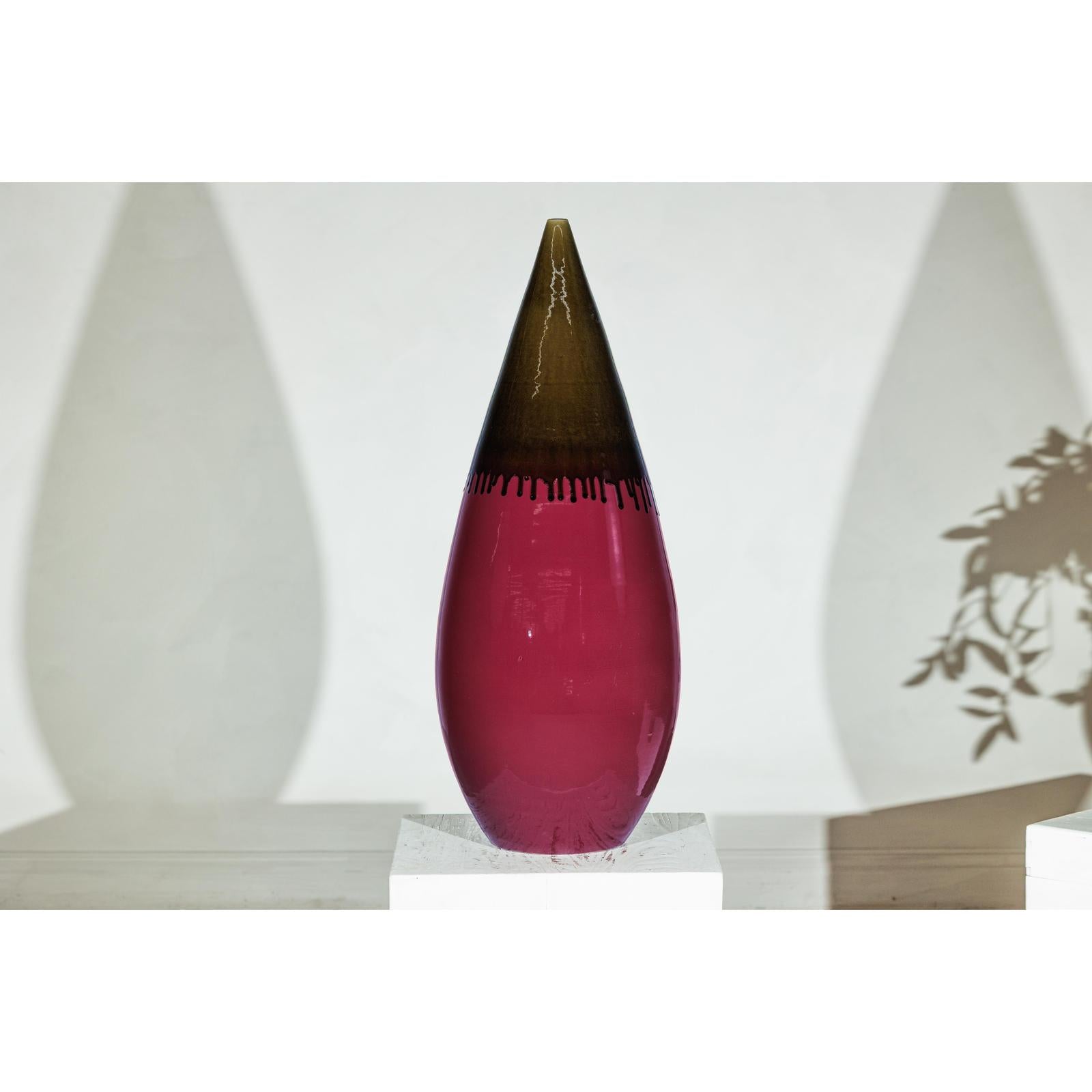 Tall Artisan Ceramic Vase in Burgundy and Brown Glaze with Teardrop Silhouette-11. Asian &amp; Chinese Furniture, Art, Antiques, Vintage Home Décor for sale at FEA Home
