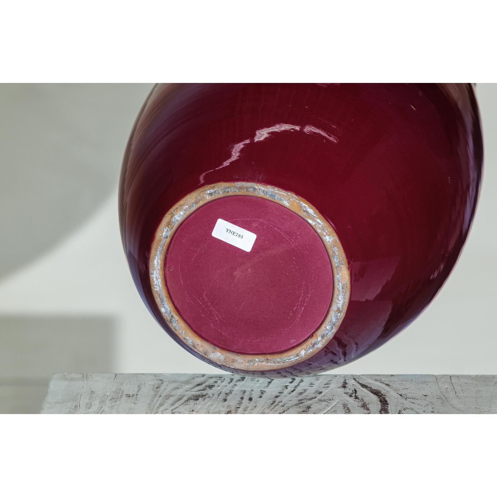 Tall Artisan Ceramic Vase in Burgundy and Brown Glaze with Teardrop Silhouette-15. Asian &amp; Chinese Furniture, Art, Antiques, Vintage Home Décor for sale at FEA Home