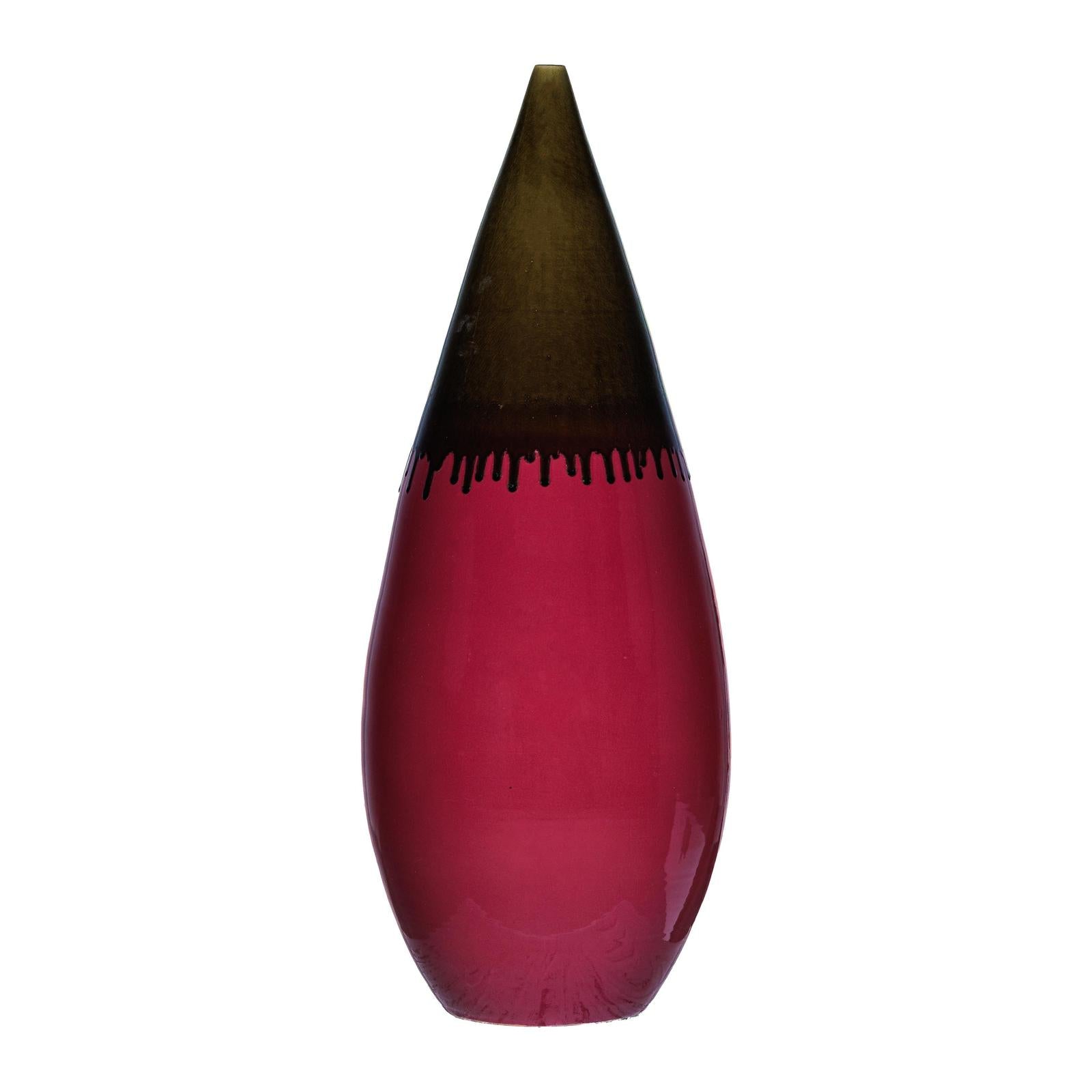 Tall Artisan Ceramic Vase in Burgundy and Brown Glaze with Teardrop Silhouette-16. Asian &amp; Chinese Furniture, Art, Antiques, Vintage Home Décor for sale at FEA Home