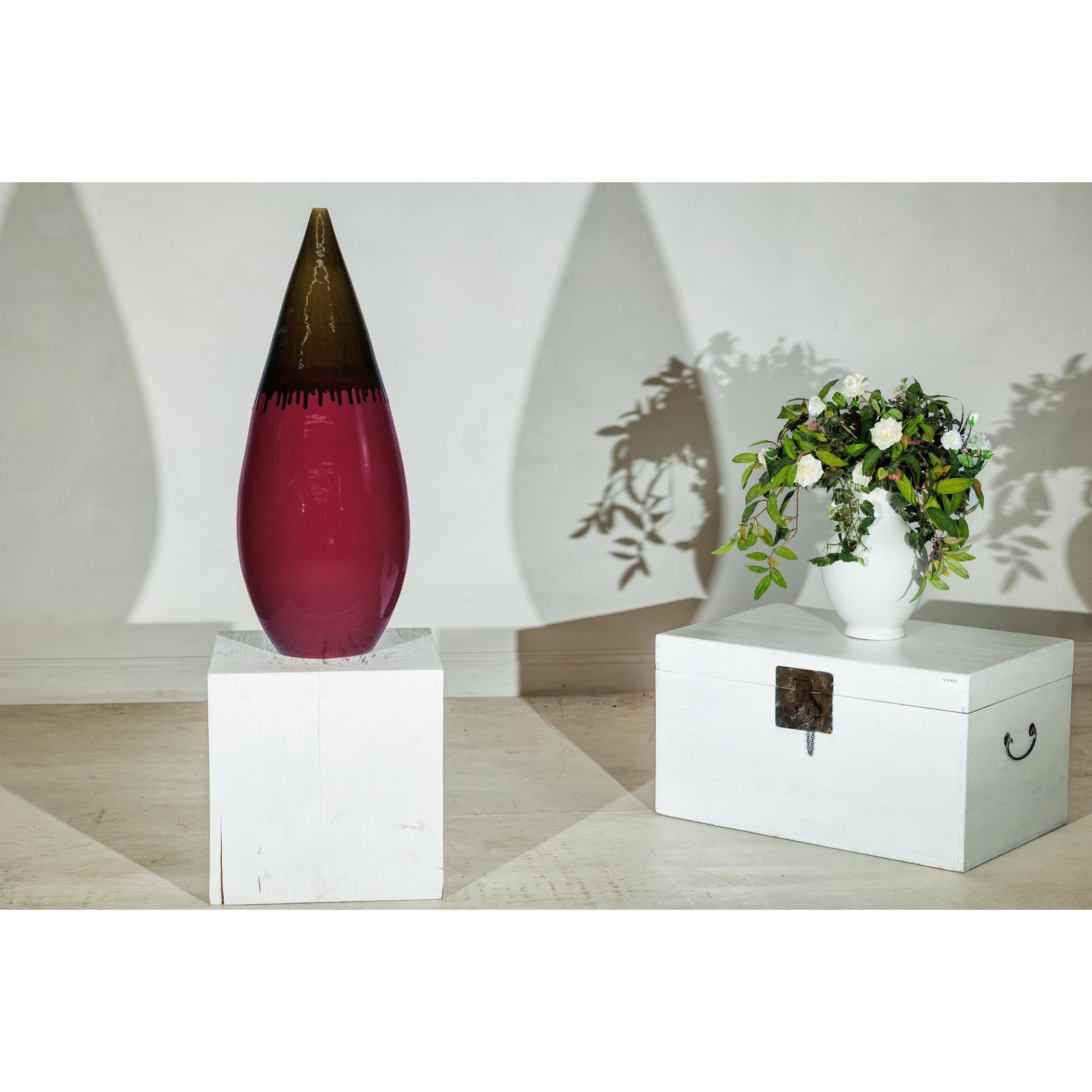 Tall Artisan Ceramic Vase in Burgundy and Brown Glaze with Teardrop Silhouette-4. Asian &amp; Chinese Furniture, Art, Antiques, Vintage Home Décor for sale at FEA Home