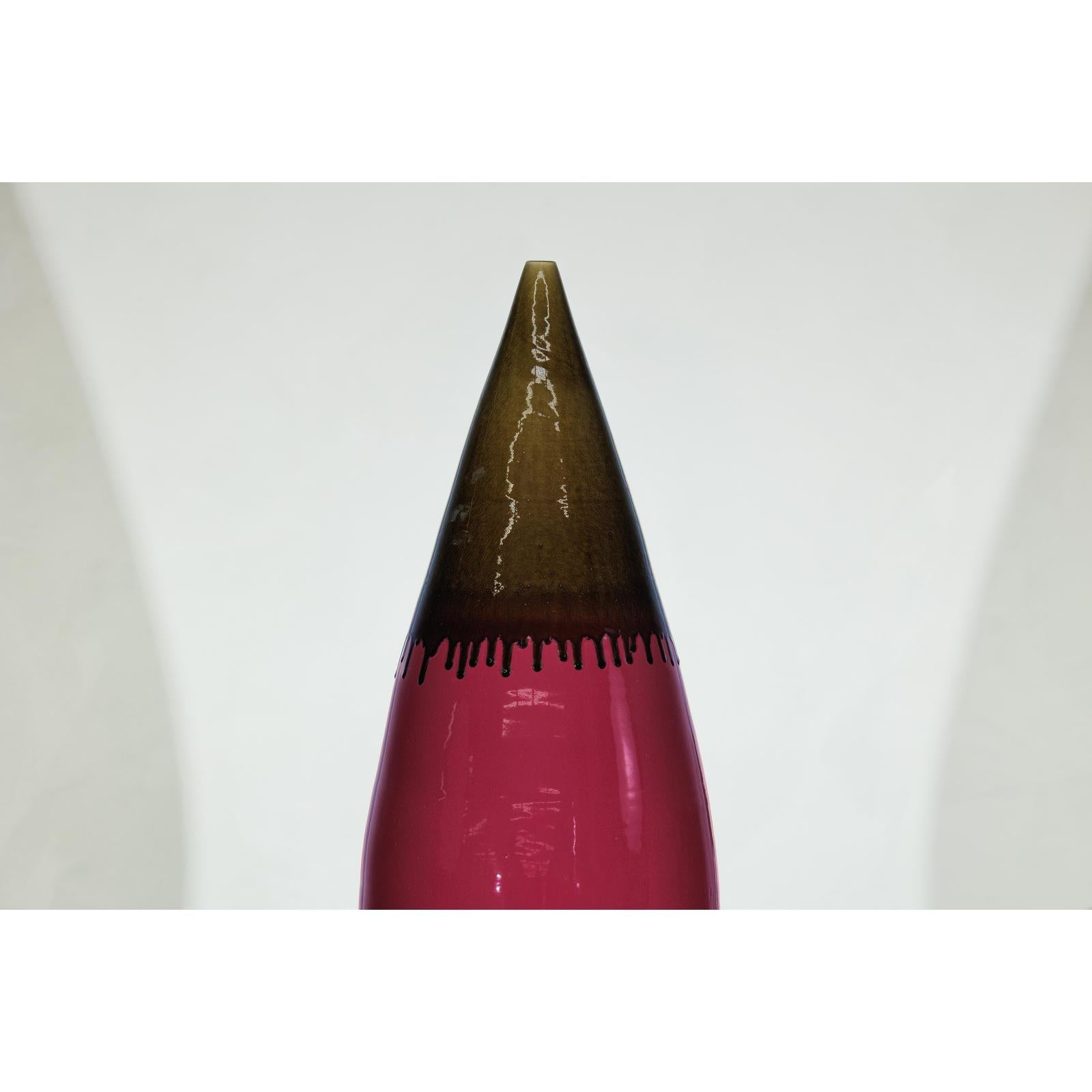 Tall Artisan Ceramic Vase in Burgundy and Brown Glaze with Teardrop Silhouette-5. Asian &amp; Chinese Furniture, Art, Antiques, Vintage Home Décor for sale at FEA Home