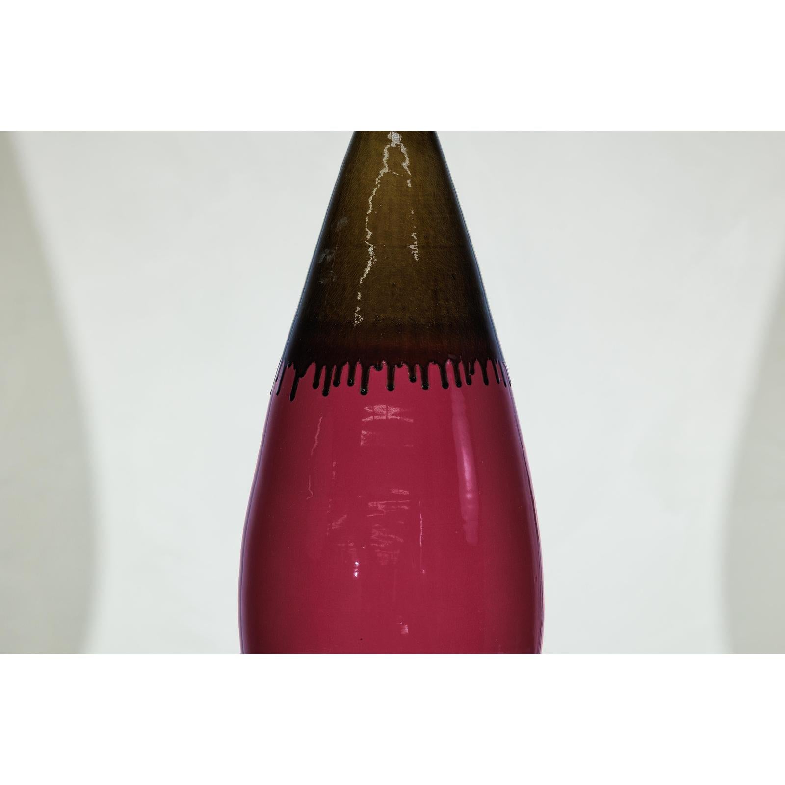 Tall Artisan Ceramic Vase in Burgundy and Brown Glaze with Teardrop Silhouette-6. Asian &amp; Chinese Furniture, Art, Antiques, Vintage Home Décor for sale at FEA Home