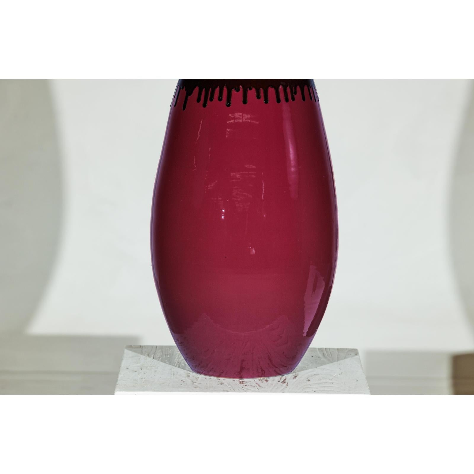 Tall Artisan Ceramic Vase in Burgundy and Brown Glaze with Teardrop Silhouette-7. Asian &amp; Chinese Furniture, Art, Antiques, Vintage Home Décor for sale at FEA Home