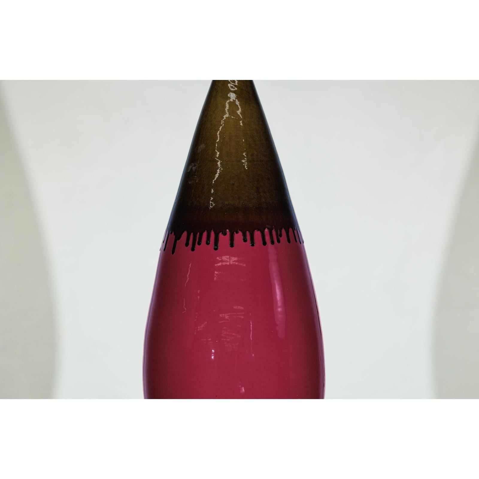 Tall Artisan Ceramic Vase in Burgundy and Brown Glaze with Teardrop Silhouette-8. Asian &amp; Chinese Furniture, Art, Antiques, Vintage Home Décor for sale at FEA Home