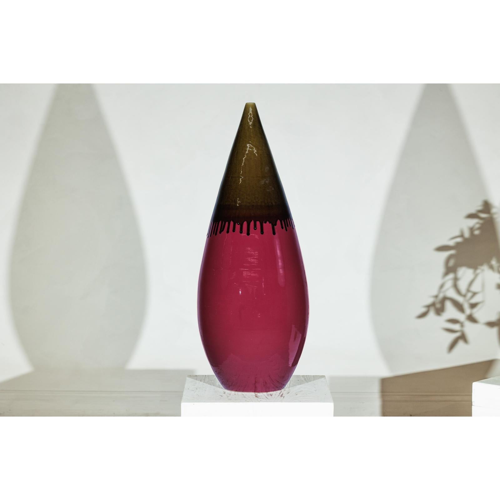 Tall Artisan Ceramic Vase in Burgundy and Brown Glaze with Teardrop Silhouette-9. Asian &amp; Chinese Furniture, Art, Antiques, Vintage Home Décor for sale at FEA Home
