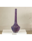 Tall Artisan Ceramic Vase with Purple Glaze and Slender Neck