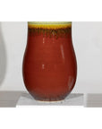 Tall Artisan Hand-Crafted Ceramic Vase with Green Drip Glaze over Red Base