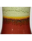 Tall Artisan Hand-Crafted Ceramic Vase with Green Drip Glaze over Red Base
