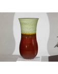 Tall Artisan Hand-Crafted Ceramic Vase with Green Drip Glaze over Red Base