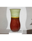 Tall Artisan Hand-Crafted Ceramic Vase with Green Drip Glaze over Red Base