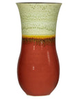 Tall Artisan Hand-Crafted Ceramic Vase with Green Drip Glaze over Red Base
