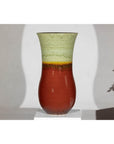 Tall Artisan Hand-Crafted Ceramic Vase with Green Drip Glaze over Red Base