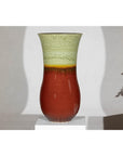 Tall Artisan Hand-Crafted Ceramic Vase with Green Drip Glaze over Red Base