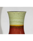 Tall Artisan Hand-Crafted Ceramic Vase with Green Drip Glaze over Red Base