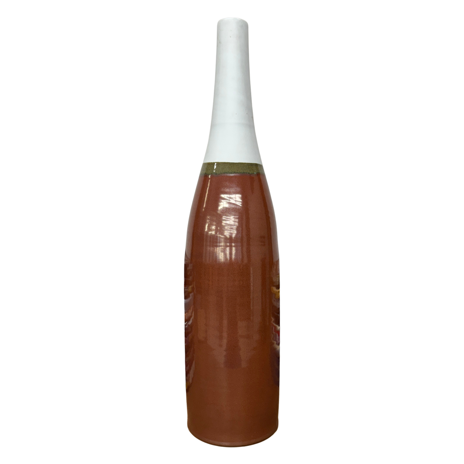 Tall Brown &amp; Green Ceramic Vase with Narrow White Neck - FEA Home