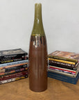 Tall Brown & Olive Glazed Ceramic Vase with Slender Neck - FEA Home