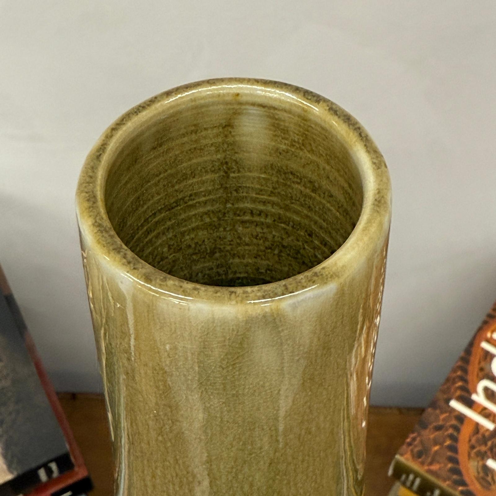 Tall Brown &amp; Olive Glazed Ceramic Vase with Slender Neck - FEA Home