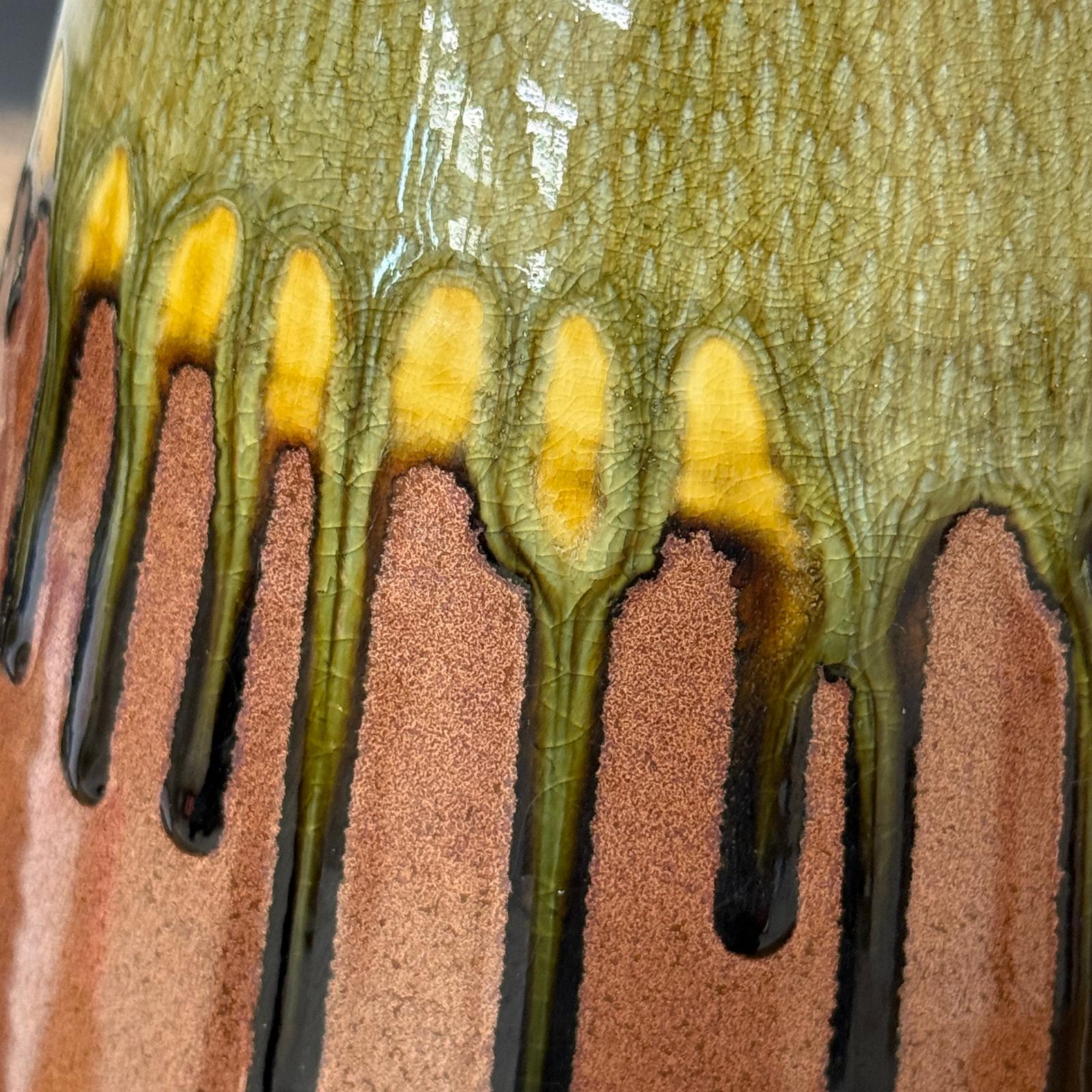 Tall Brown &amp; Olive Glazed Ceramic Vase with Slender Neck - FEA Home