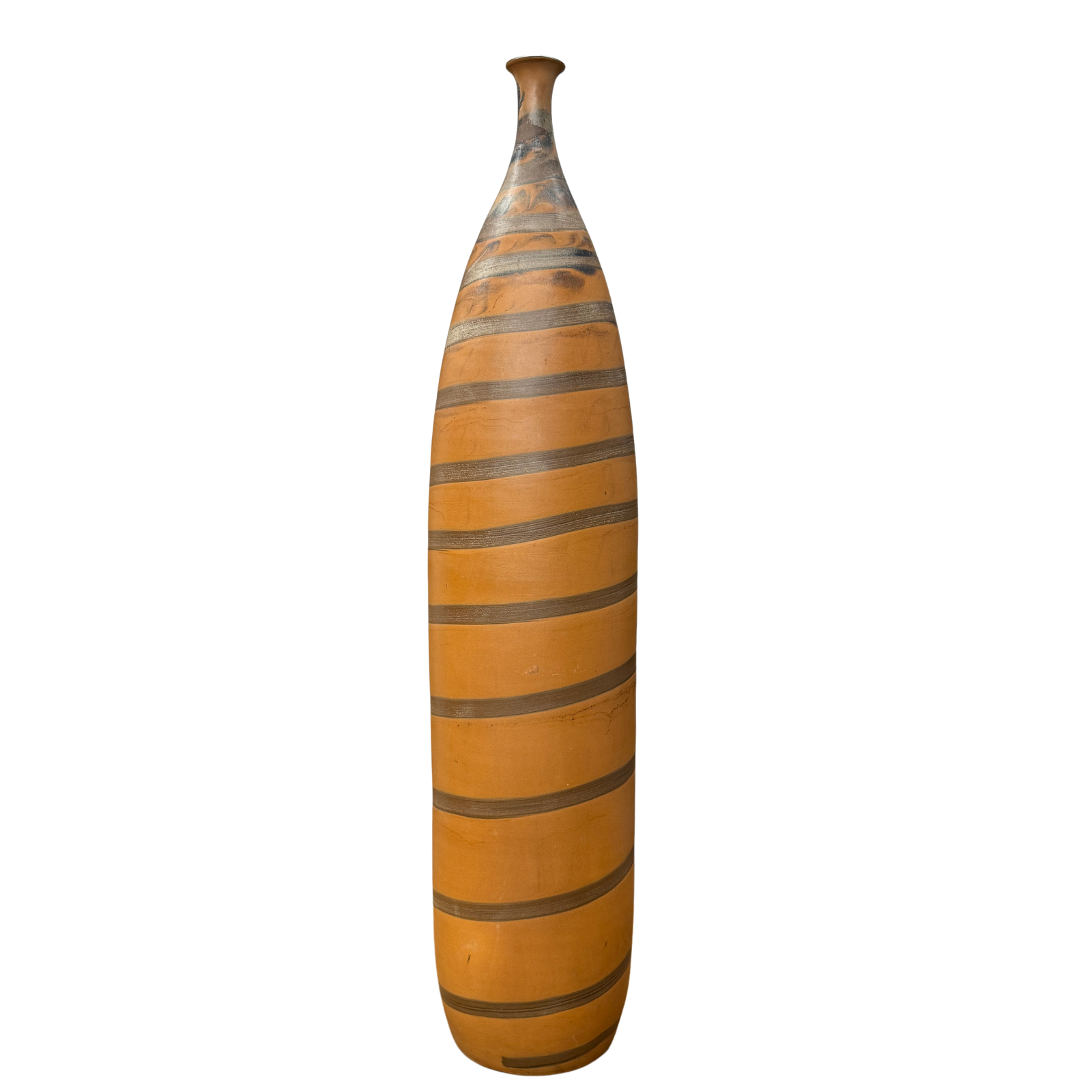 Tall Burnt Orange Ceramic Vase with Fluted Neck &amp; Grey Swirls, SKU , image 1