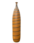 Tall Burnt Orange Ceramic Vase with Fluted Neck & Grey Swirls, SKU , image 1