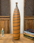Tall Burnt Orange Ceramic Vase with Fluted Neck & Grey Swirls, SKU , image 2