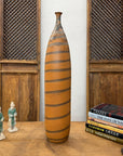 Tall Burnt Orange Ceramic Vase with Fluted Neck & Grey Swirls, SKU , image 3